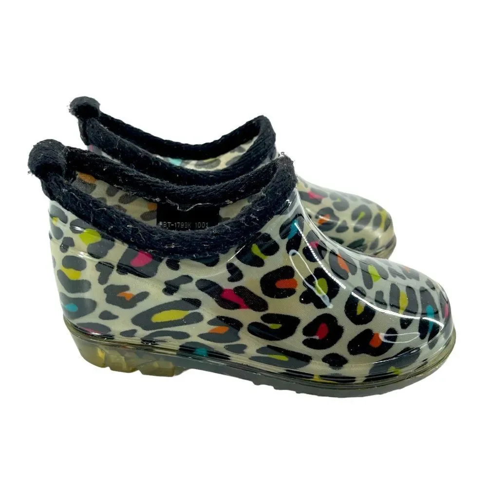Capelli New York Kids Girl’s Multicolor Leopard Print Rubber Ankle Rain Boots 9